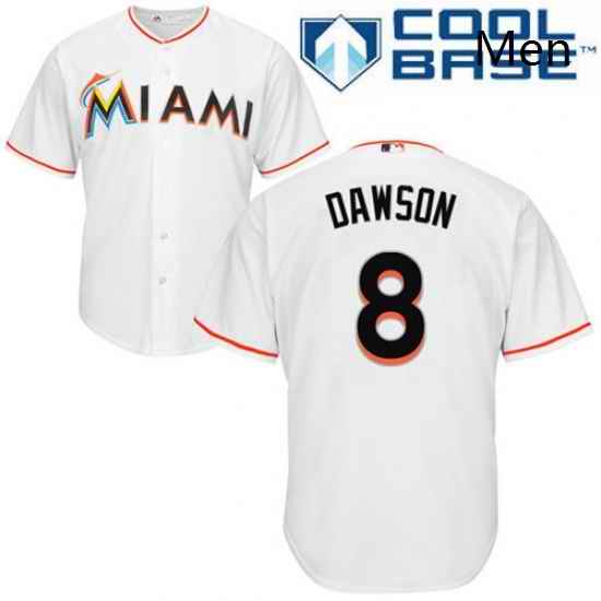 Mens Majestic Miami Marlins 8 Andre Dawson Replica White Home Cool Base MLB Jersey